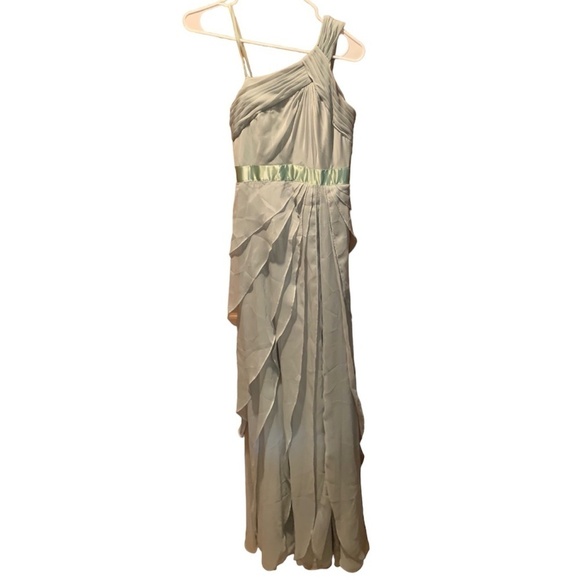 Adrianna Papell One Shoulder Tiered Chiffon Bridesmaid Dress Pale Green size 0 - Picture 1 of 6